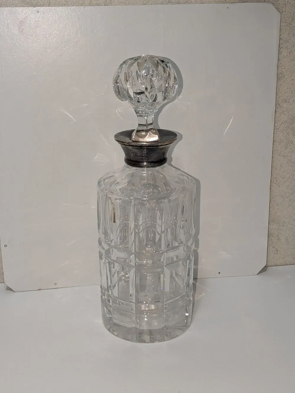 VTG 60s Roberts & Dore 925 Sterling Silver Rim Cut Crystal Decanter